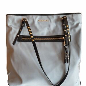 Michael Kors Light Gray Tote with Black and Gold Accents